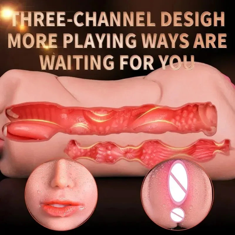 Realistic Vagina3 IN 1 Artificial Masturbator Cup Male Soft Pocket Pussy Deep Throat Oral Blowjob Silicone Massager Sex Toys