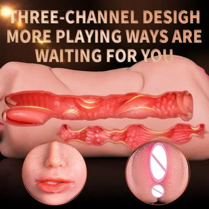 Realistic Vagina3 IN 1 Artificial Masturbator Cup Male Soft Pocket Pussy Deep Throat Oral Blowjob Silicone Massager Sex Toys