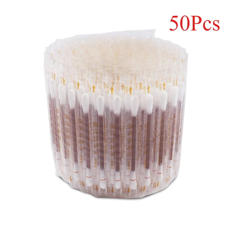 50Pc Disposable Iodine Cotton Swab Medical Alcohol Emergency First Aid Kit Stick Individually Wrapped for Travel Outdoor Bruise