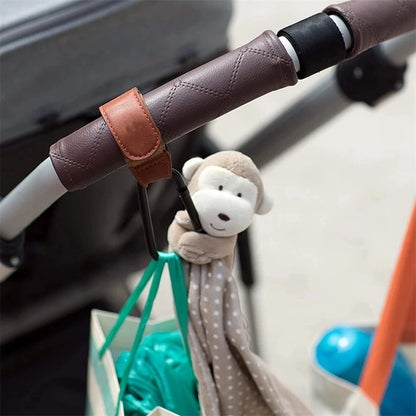 1/2pcs PU Leather Baby Bag Stroller Hook Pram Cart Organizer 360 Degree Rotatable Hook High-quality Crochet Stroller Accessories