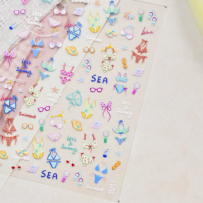 Colorful 5D Happy Birthday Nail Art Sticker Cake Candle Numbers Musical Note Cute Bear Stars Cherry Self Adhesive Manicure Decal