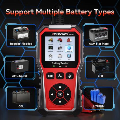 2025 KONNWEi Car Battery Tester Fault Code Clearance Battery Information Monitoring Startup Test Car Battery Charging Scan Tool