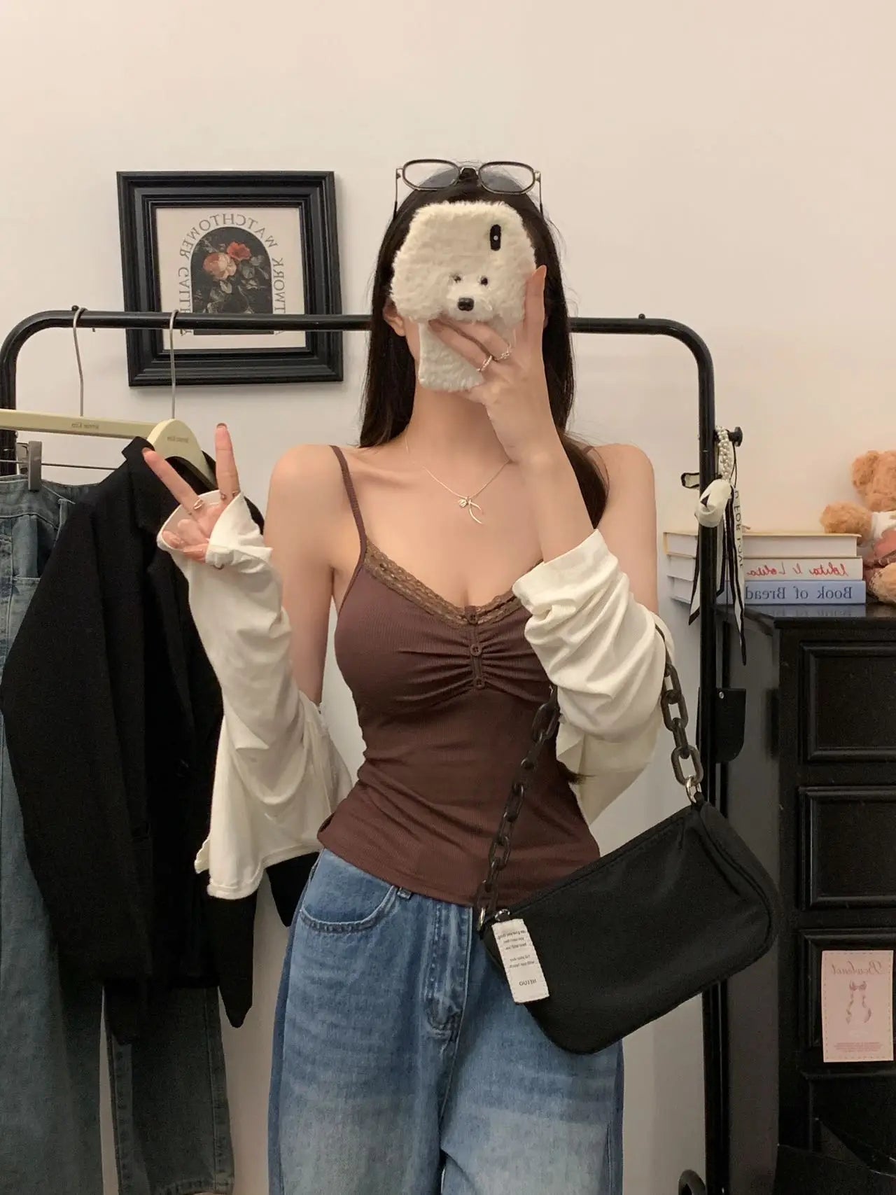 Pure Desire Sexy Lace Splice Strap Vest Women's Inner Wear Slimming Matching Top Trendy Tube Top Cotton Blend Elastic Fiber