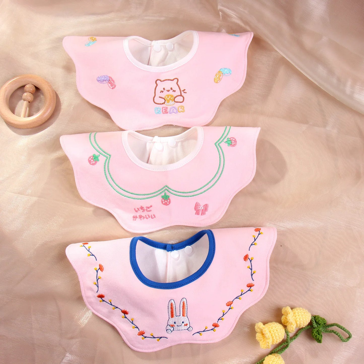 Cute Embroidery Cotton Baby Bibs Autumn New Infant Bib Newborn Burp Cloths for Kids Boy Girl Spring Soft Feeding Saliva Towel