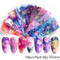 10PCS Mixed Nail Art Foils Transfer Sticker Set Rose Flower Designs Floral Starry Sky Nail Wraps Wedding Summer Manicure Decor