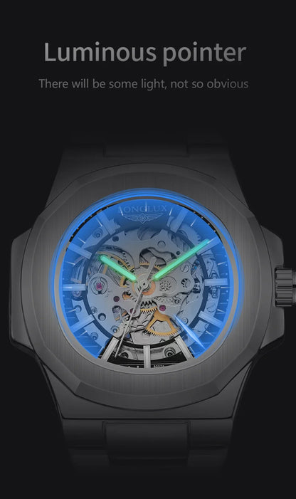 LONGLUX Men Automatic Mechanical Watch Luxury Watches Waterproof Skeleton Business Cheap Wholesale Stainless Steel Gift Watch