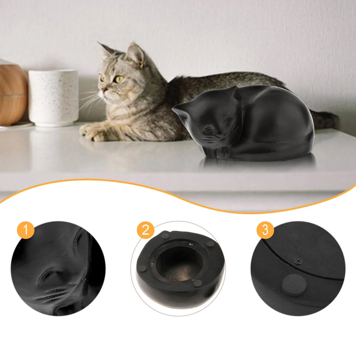 Cat Urn for Ash Memorial Keepsake Pet Figurine, Memorial Pets Gift Remembrance Funeral Urn for Shelf Mantel Garden