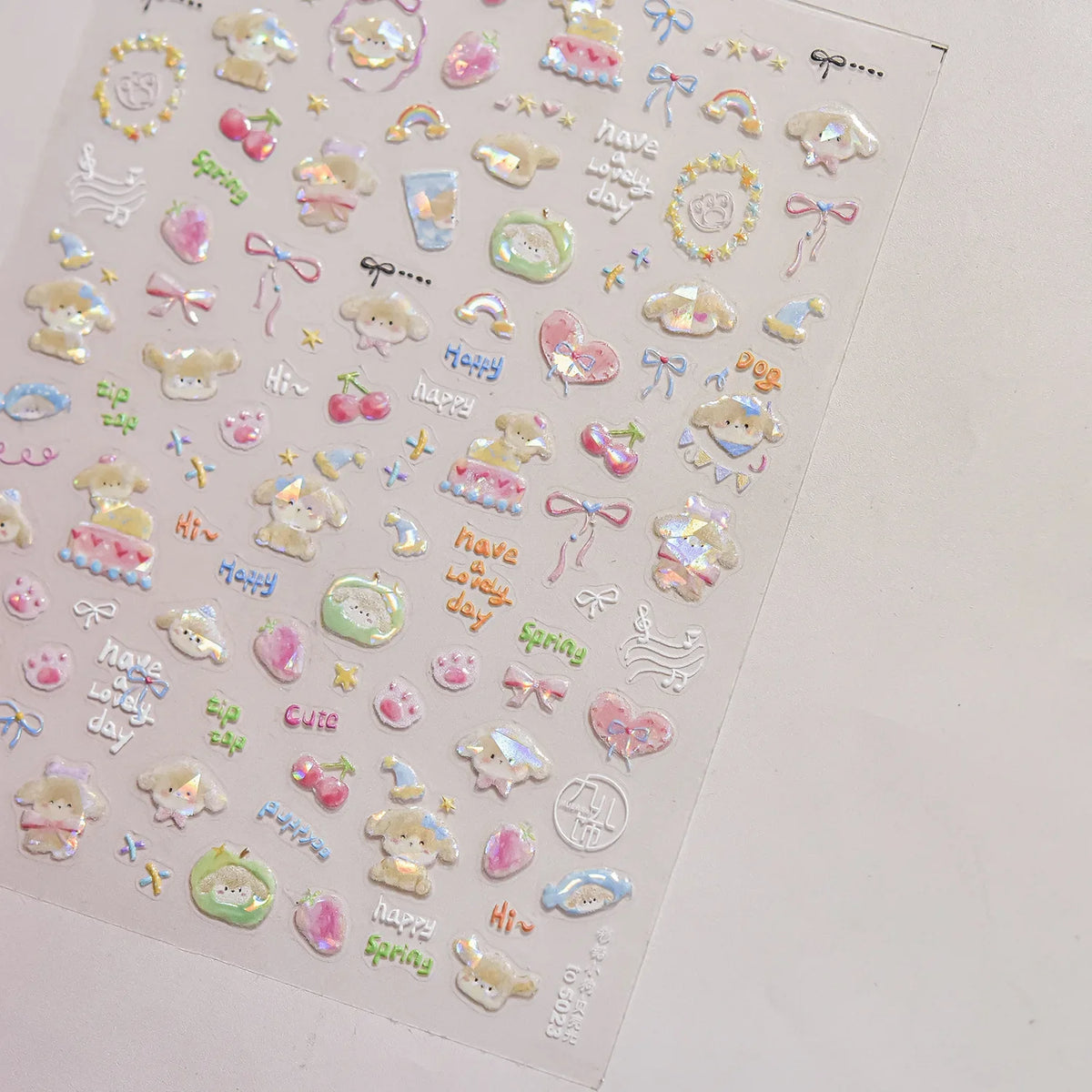 Colorful Balloon Cute Puppy Flower Cherry Bowknot Love Happy Dog Animal Self Adhesive Nail Art Sticker Decoration Manicure Decal
