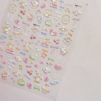 Colorful Balloon Cute Puppy Flower Cherry Bowknot Love Happy Dog Animal Self Adhesive Nail Art Sticker Decoration Manicure Decal