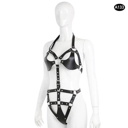 Bondage Harness Metal Leather Clothes Sexy Lingerie Bra Panty Adult Games Restraints Fetish Wear Erotic Costume BDSM Sex Toys
