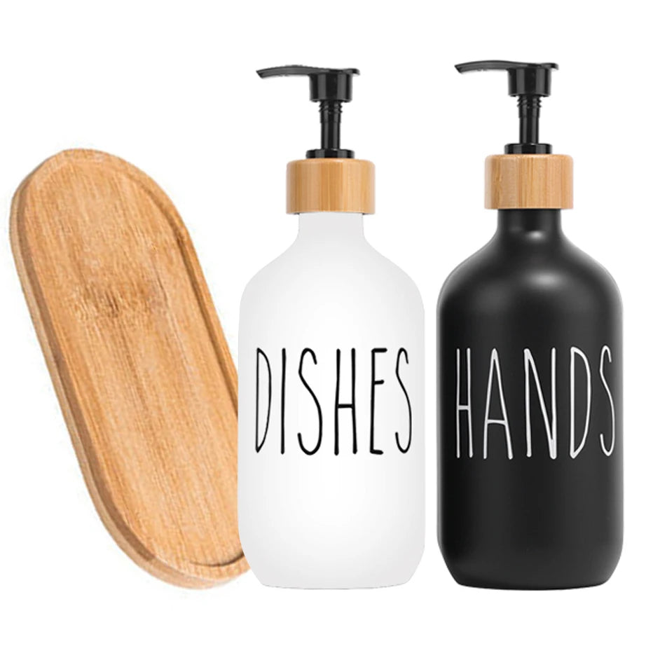 Black Dish Soap Dispenser Set for Kitchen Sink Hands Soap and Dishes Detergent Storage Bottle Refillable Bottles