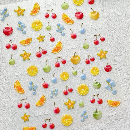 Juicy Red Jelly Tomato Nail Art Sticker Cute Bowknot Glitter Star Kawaii 5D Fruit Self Adhesive Nail Art Decals for Summer DIY
