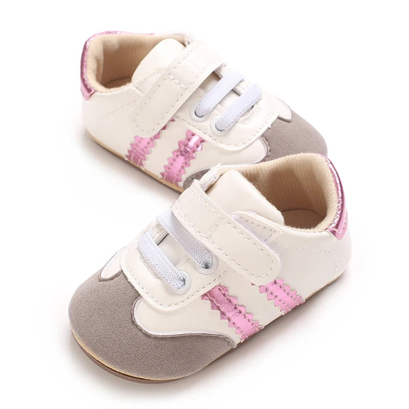 Spring and Autumn Fashion Stripes 0-1 Baby Shoes Baby Shoes Step Front Shoes Rubber Bottom Anti Slip Sneakers