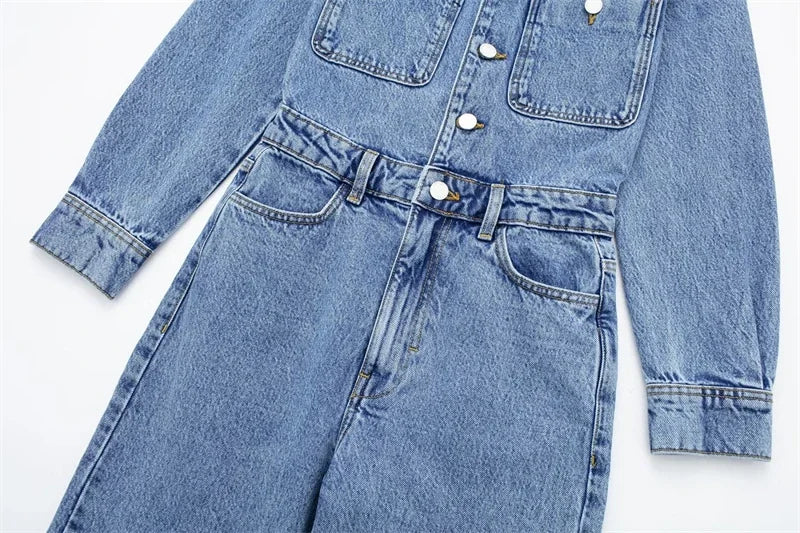 Streetwear Jeans Jumpsuits Fall Clothes 2024 Women Full Sleeve Long Pants Denim Rompers Playsuits One Pieces Set Overalls Outfit