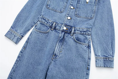 Streetwear Jeans Jumpsuits Fall Clothes 2024 Women Full Sleeve Long Pants Denim Rompers Playsuits One Pieces Set Overalls Outfit