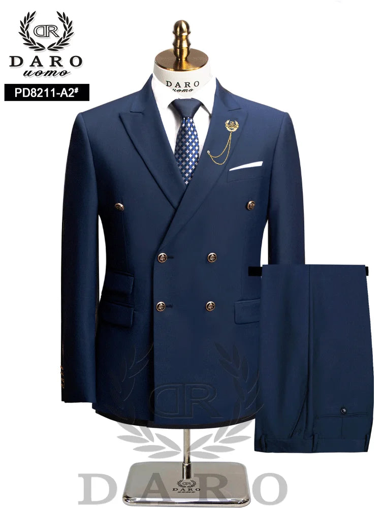 DAROuomo 2026 Men's Slim Fit Formal Business Suit 2Pcs Set - DR8211 (Jacket + Pants) for Work Wear