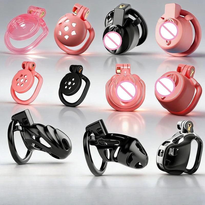 New Sissy Simulation Vagina Chastity Cock Cage Sex Toy with 4 Size Cock Ring Bdsm Penis Urethral Lock Adult Toy for Men