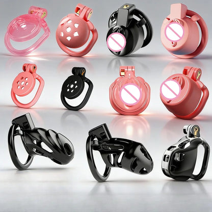New Sissy Simulation Vagina Chastity Cock Cage Sex Toy with 4 Size Cock Ring Bdsm Penis Urethral Lock Adult Toy for Men
