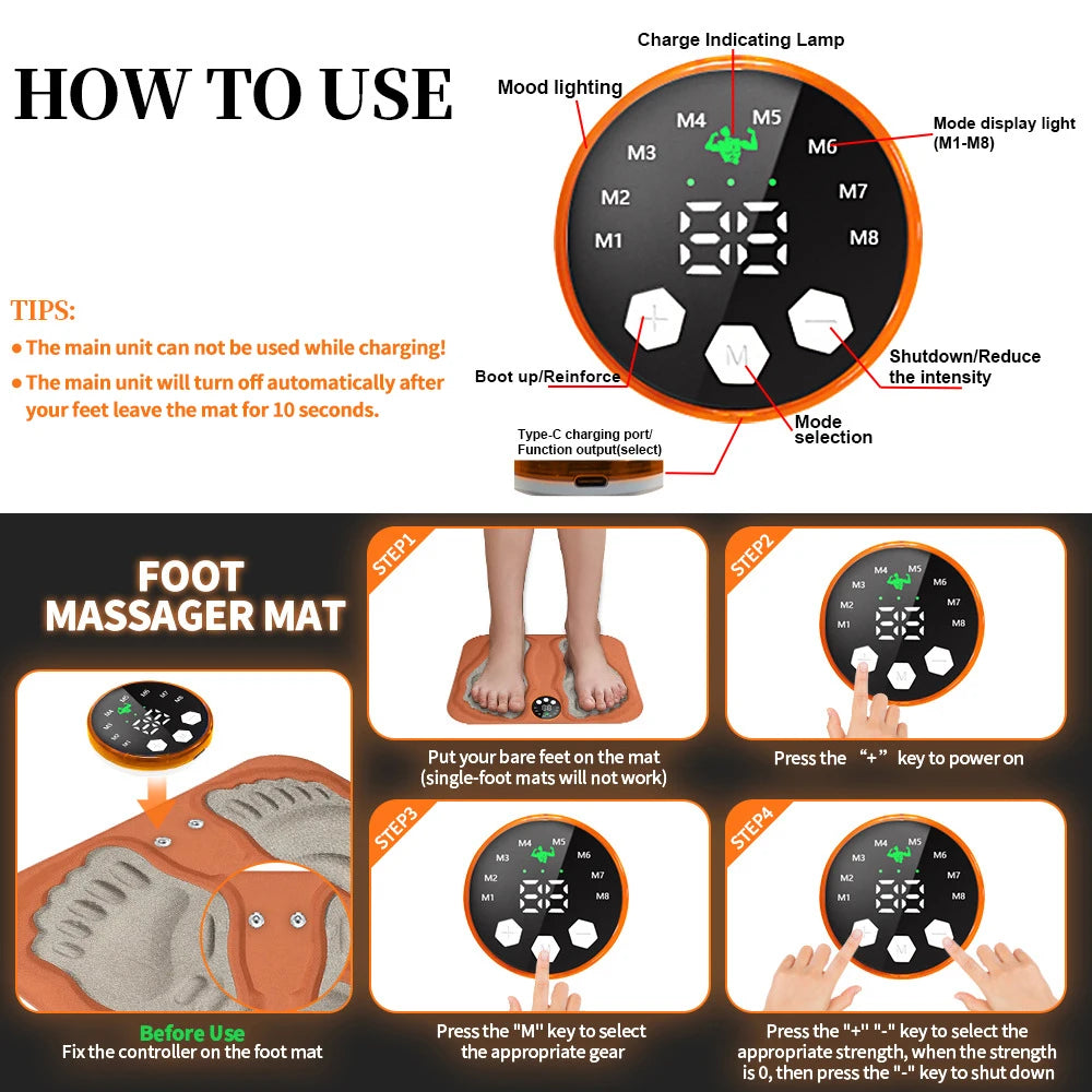 3D Smart Foot Massage Pad Feet Massager Improve Blood Circulation Relax Muscles Slim Legs Foot Pad Rechargeable