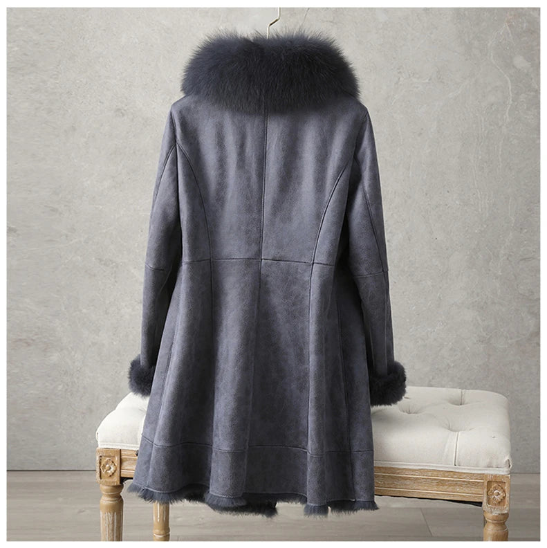 Aorice Women Real Rabbit Leather With Fur Coat Jacket Brand New Female Winter Fox Collar Trench Parka CT189