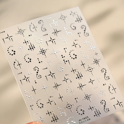 Black Silver Polka Dots Stars 3D Self Adhesive Nail Art Decorations Stickers Stylish Round Dots Totems Manicure Decals Wholesale