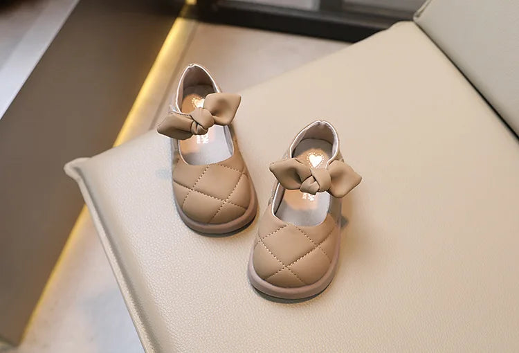 Children Leather Shoes for Girls Soft Spring Autumn New Baby Shallow Bow Solid Color Japanese Style Kids Versatile Casual Shoes