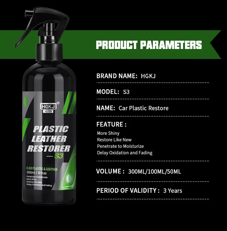 Car Plastic Leather Restorer Spray Polish Cleaner Coating Agent  Back To Black More Gloss Car Cleaning Products S3