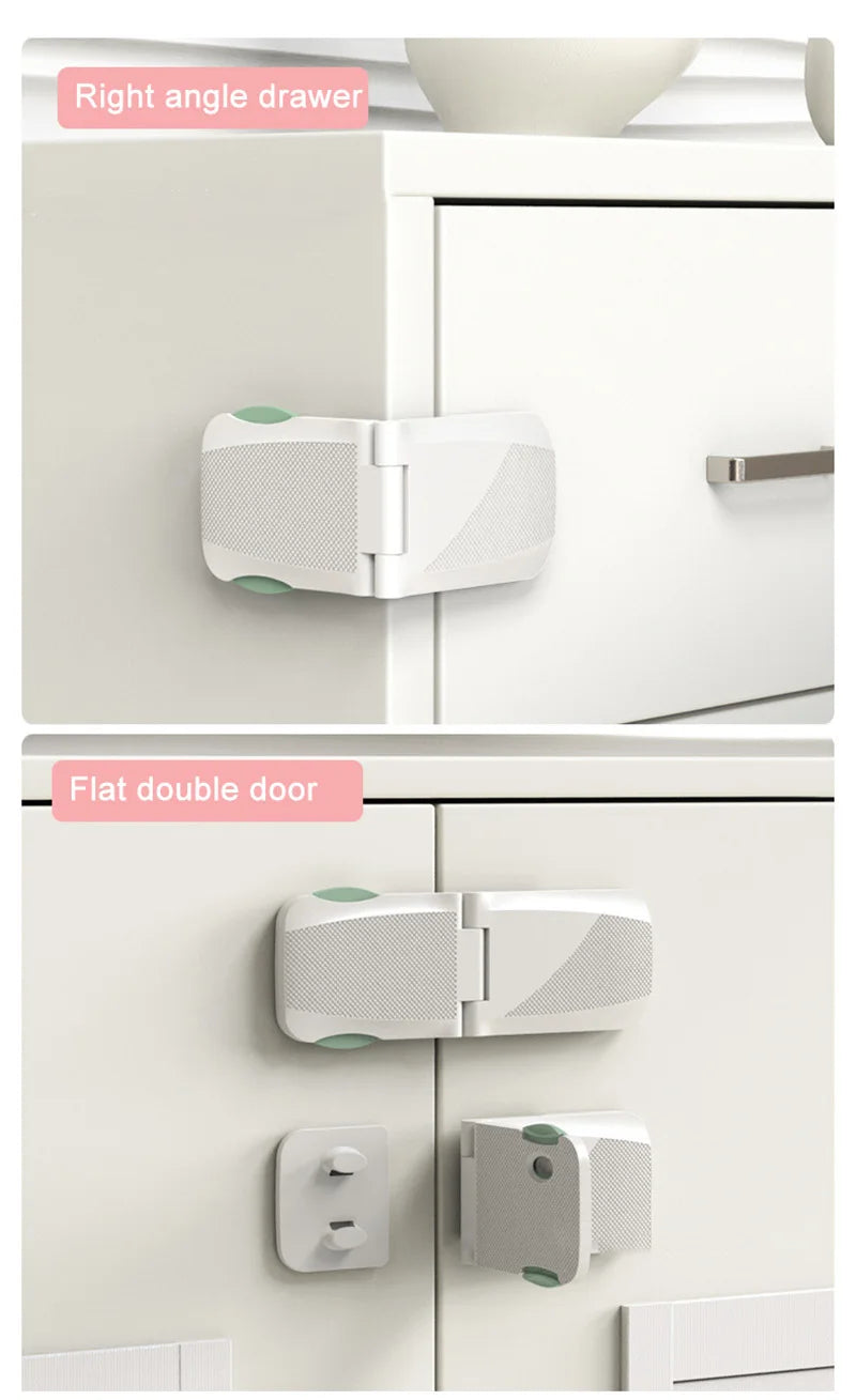 White Drawer Lock Baby Safety Protection Double Use Right Angle Cabinet Door Locks Kids Protector Multi-Function Plastic Buckle