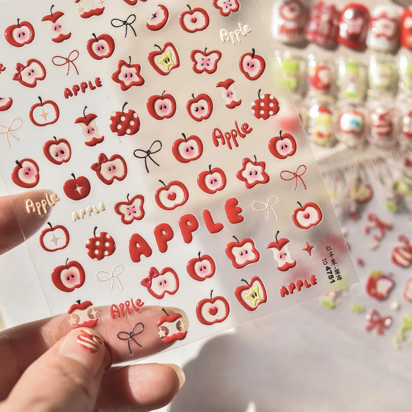Fresh Sweet Fruits Strawberry Cherry Bowknot Love Heart Lemon 5D Nail Art Stickers Self Adhesive Decorations Nail Manicure Decal