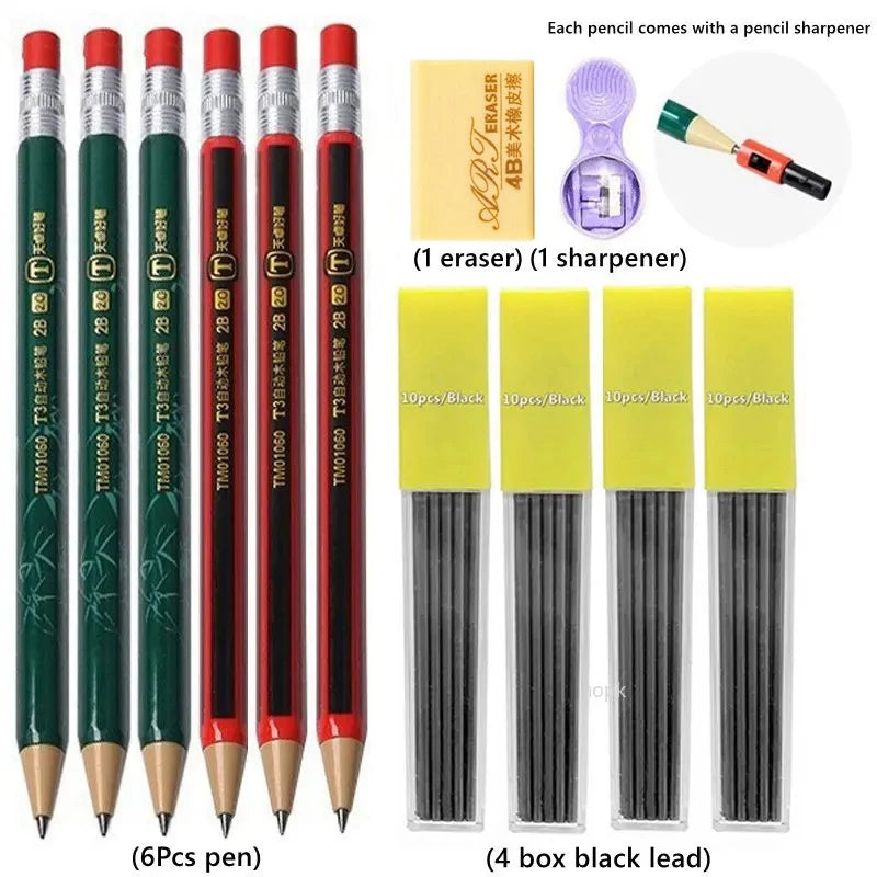 1-42Pcs Mechanical Pencils Set 2B 2.0mm Automatic Student Pencils with Sharpener Color Pencil Leads School Pens Cute Stationery