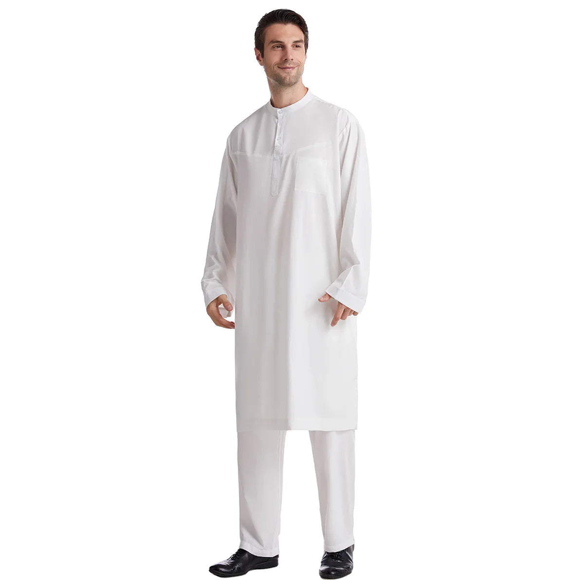Muslim Men Jubba Thobe 2 Pice Set Top with Pant Mens Abaya Long Islamic Eid 2025 Ramadan Long Robe Saudi Wear Caftan Dubai Arab