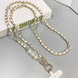 Pearl Leather Chain Mobile Phone Strap Long Crossbody Anti-Loss Shoulder Cord with Metal Pendant for Women