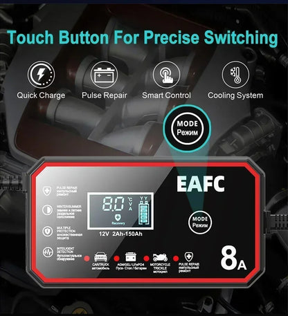 12V 8A Intelligent Car Battery Charger Car Battery Charger Pulse Repair Motorcycle Truck Battery Charger GEL Lead Acid