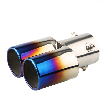 1PCS 2.5" Inlet Decoration Chrome Tail Pipe Car Styling Car Exhaust Trim Muffler Pipe Tail Stainless Steel Curved Double Outlet