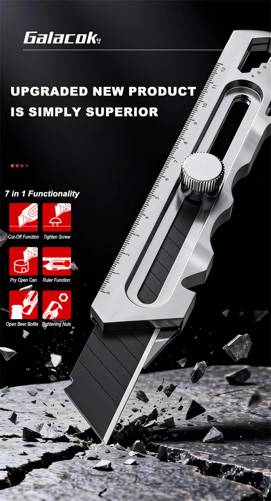 Stainless Steel Utility Knife 6 In 1 Multi-Function Opener Retractable Box Cutter Portable Office Home Courier Unboxing Knifes