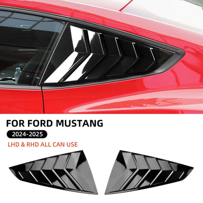 For Ford Mustang 2024 2025 2026 GT S650 Gloss Black Carbon Fiber Pattern Rear Windshield Side Spoiler Splitter Triangle Louver