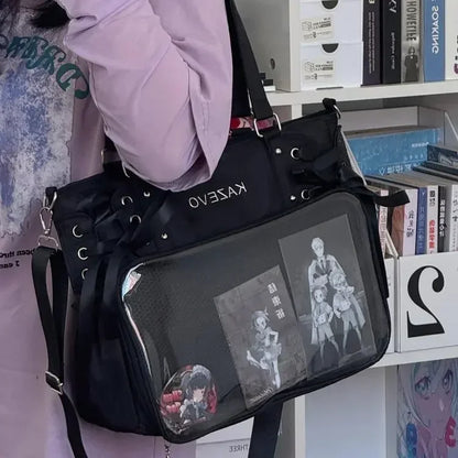 College Style Crossbody Bag with Ribbon Large Capacity for Class Book Carrying Mailman Bag Girls Bow JK Shoulder Ita Bag Handbag