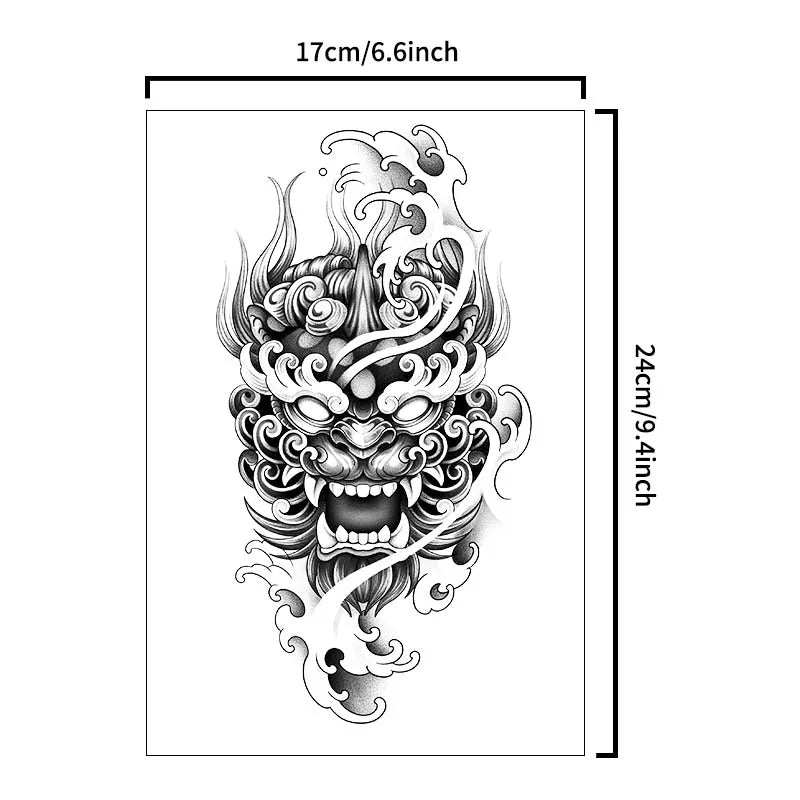 Demon Mask Waterproof Temporary Tattoo Sticker, Long-lasting Waterproof for 1-2 weeks, Realistic Semi-Permanent Fake Tattoo