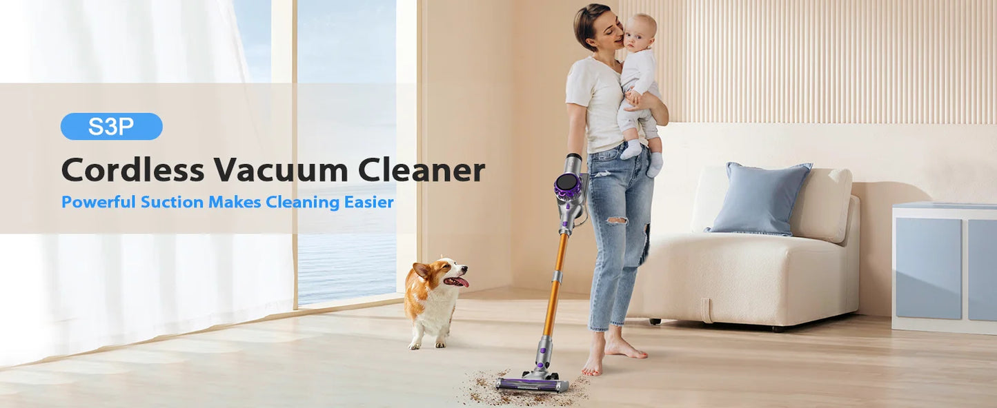 INSE S3P Cordless Vacuum Cleaner 45Kpa Powerful Handheld Stick Vacuum with LED Display 55-Min Running Self-Standing for Carpet H