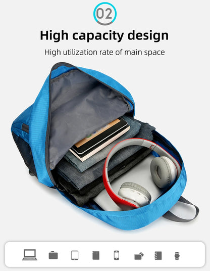 23L Packable Backpack Foldable Ultra Light Outdoor Duffle Bag Big Folding Knapsack Hiking Travel Rucksack Mountaineering Daypack