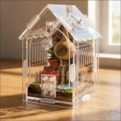 Portable Jumping Spider Enclosure Front Opening Removable Reptile Terrarium with Feeding Port Transparent