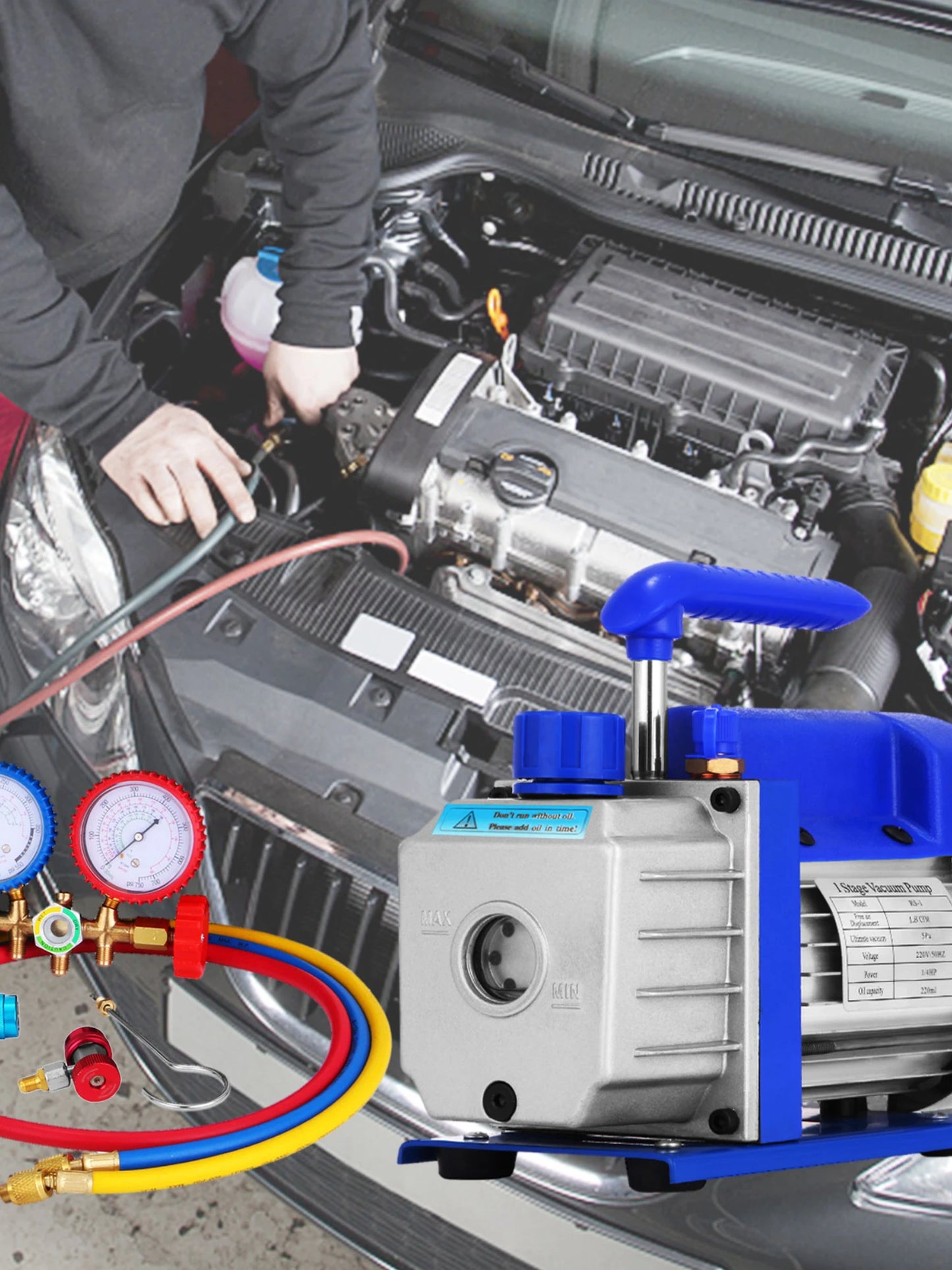 SucceBuy 1.8 CFM - 4.8 CFM Refrigerant Vacuum Pump Kits HVAC 1/3HP 1/4 HP with Manifold Gauge for Household Air Conditioning