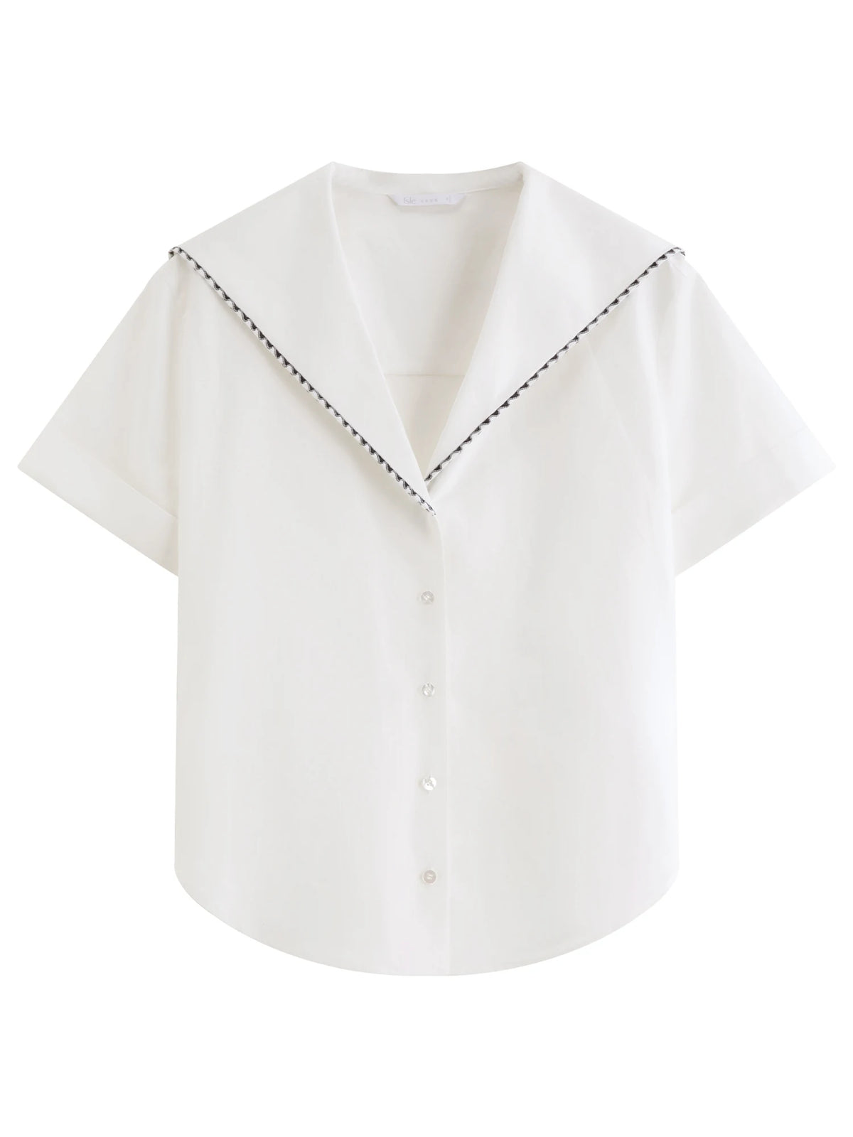 FSLE 2026 Summer Women's Sailor Collar Shell Embroidered Short Sleeve Shirt Preppy Button Down Blouse for Rebellious Prep Style