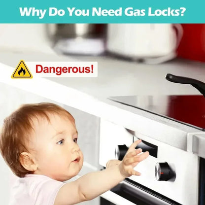 Stove Knob Locks Child Proof Safety Covers for Gas Burner Oven Knobs Includes Door Handle Guards for Complete Home Protection