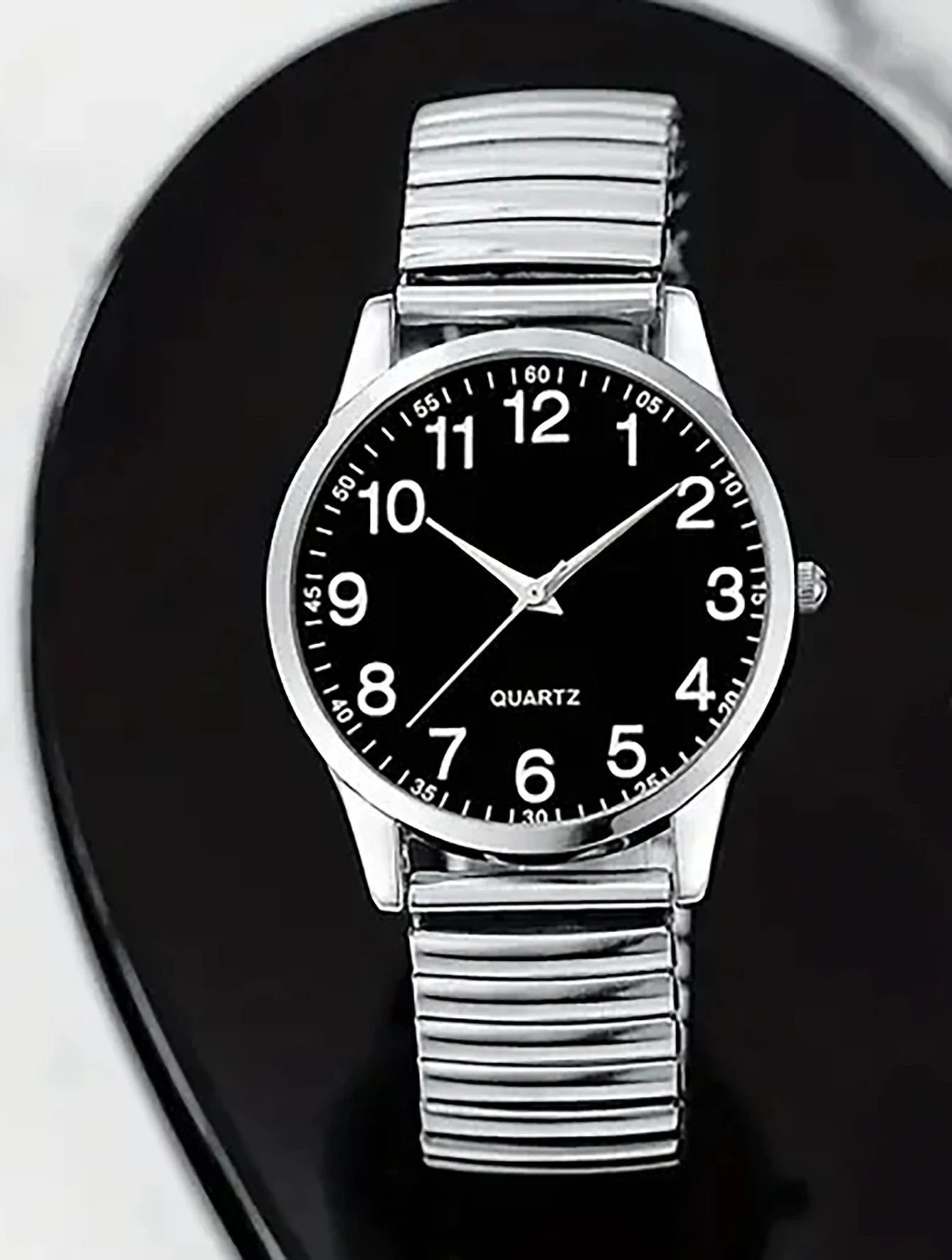 black alloy Arabic numerals for men and women Elastic elastic band quartz watch set Lovers watch gift set