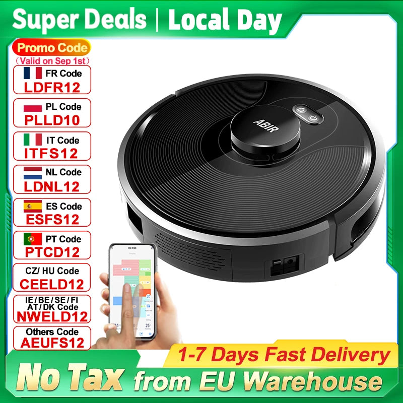 Robot Vacuum Cleaner ABIR X8,Laser Lidar,6500pa Suction,Multi-Floor Map,UV Lamp,TOF Wisdom,APP Restricted Area,Smart Home Mop