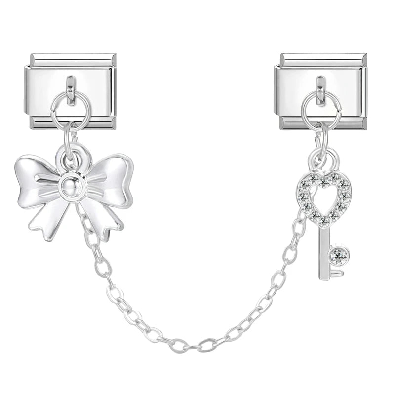Tassel Chain Butterfly Flowers Star Moon Heart Zircon Italian Charm Links Fit 9mm Bracelet Stainless Steel DIY Jewelry Making