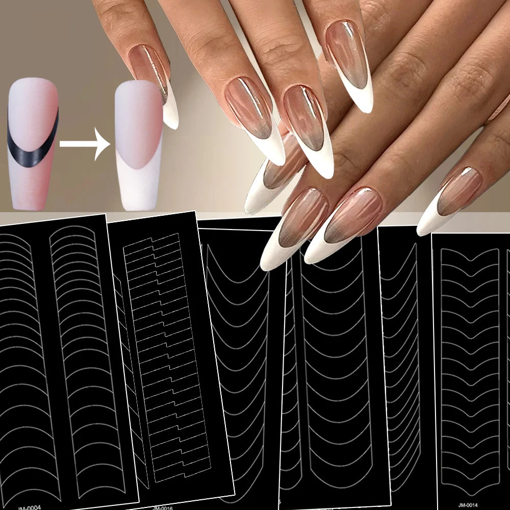 1pcs Curved French Lines Nail Art Stencils Stickers V-shaped Pattern Classic French Nail Decals Drawing Line Aid Nail Sticker To
