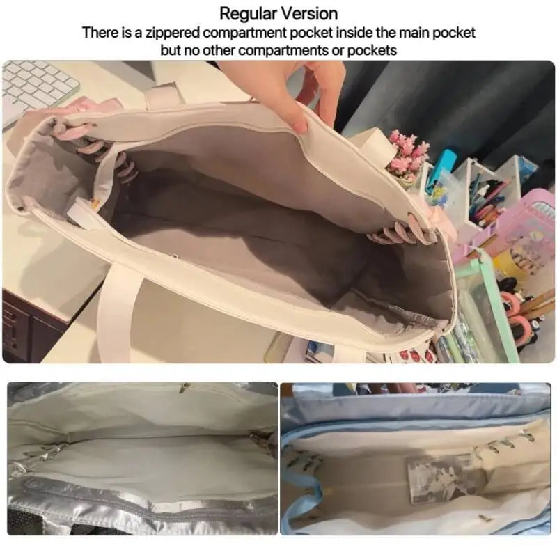 Japanese Sweet Women Ribbon Ita Bag Cute Lolita Girl Transparent Handbags Fashion Large Capacity Tote Bag Aesthetic Shoulder Bag