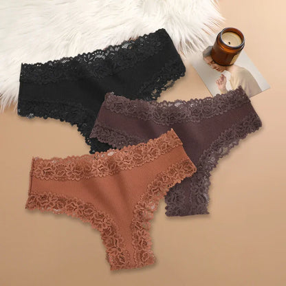 3Pcs/set Women Cotton Lace Panties Floral Intimate Underwear Trendy Patchwork Lace Briefs Female Soft Underpants Lingerie S-XL